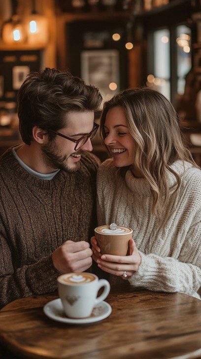 A cozy coffee date in warm evening light